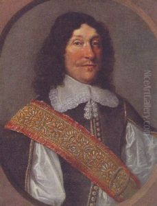 Portrait Of A Gentleman In A Grey Doublet With Slashed Sleeves And Lace Collar