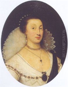 Portrait Of A Lady (lady Everett?) Wearing A White Dress, A White Lace Collar And Jet Jewellery by Cornelis Jonson Van Ceulen