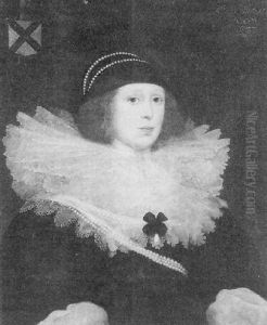 Portrait Of Lady Margaret Dering Wearing Black Dress And Cap With White Ruff And Pearls by Cornelis Jonson Van Ceulen