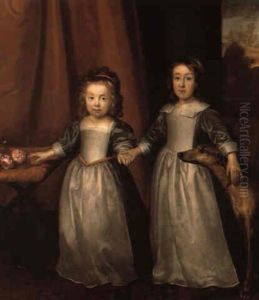 Double Portrait Of Two Young Girls Holding Hands In An Interior by Cornelis Jonson Van Ceulen