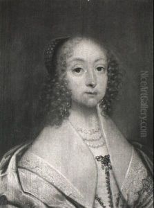 Portrait Of A Lady, Half Length In A Lace Dress Wearing Pearls by Cornelis Jonson Van Ceulen