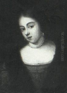 Portrait Of A Lady, Bust Length, Wearing A Fur-trimmed      Robe, Peal Earrings And Choker