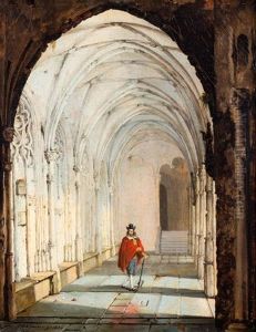 Kerkmeester In Een Abdijgalerij by Pieter Hendrik Lodewijk Jonxis