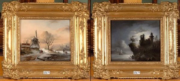 Paysage Hivernal Au Patineur (+ Bord De Mer Anime Au Clair De Lune; 2 Works) - view 1