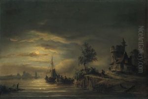 Nachtliche Fluslandschaft by Pieter Hendrik Lodewijk Jonxis