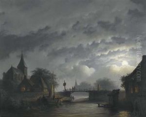 Flusslandschaft Bei Mondschein by Pieter Hendrik Lodewijk Jonxis