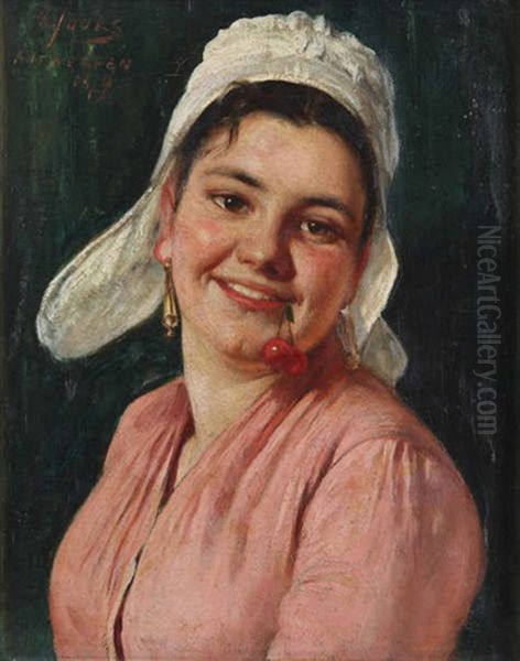 Portrait D'une Fille Zeelandaise Avec Cerises - view 1