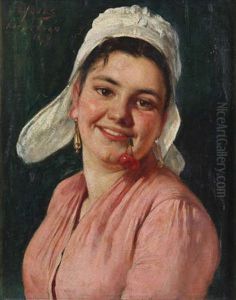 Portrait D'une Fille Zeelandaise Avec Cerises