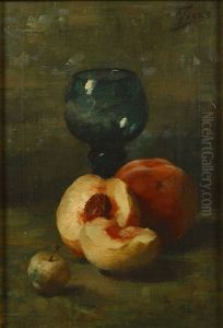 Stilleven Met Perzik, Appel En Glas by Eugene Joors