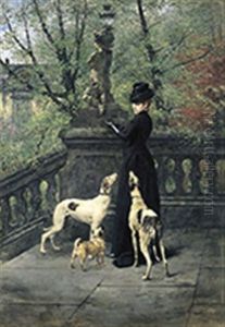 Femme Elegante Avec Ses Chiens Femme Elegante Avec Ses Chiens