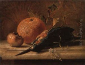 A Kingfisher, Orange And Blossom On A Ledge by Dirk Jan Hendrik Joosten