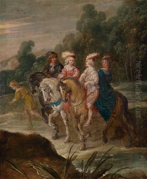 Landschaft Mit Einer Eleganten Berittenen Gesellschaft - view 1