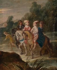 Landschaft Mit Einer Eleganten, Berittenen Gesellschaft by Hans Jordaens III