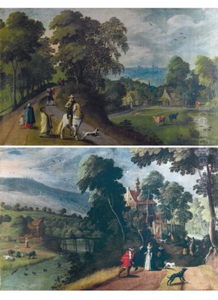 La Rencontre Sur Le Chemin (+ Paysage Aux Cavaliers Et Paysans; Pair) - view 1