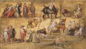 Mythological And Religious Scenes: A Workshop Modello by Hans Jordaens III