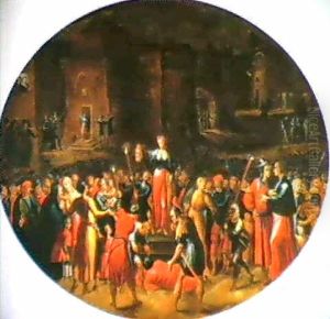 Salome Montrant La Tete De Saint-jean Baptiste              (panneau Ovale) by Hans Jordaens III