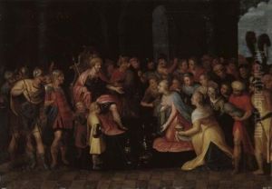Konig Salomo Empfangt Die Konigin Von Saba by Hans Jordaens the Elder