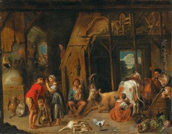 An Interior Of A Farm With Peasants At Work - view 1