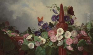Morning Glories And Butterflies by Frederick Stone Batcheller
