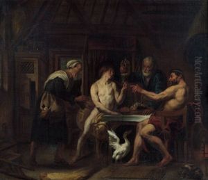 Philemon Et Baucis Donnant L'hospitalite A Jupiter Et Mercure (collab. W/studio) by Jacob Jordaens