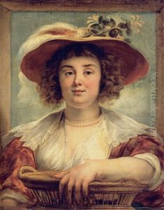 A Portrait Of The Artist's Daughter Elizabeth Wearing A Straw Hat With A Sprig Of Honeysuckle And An Ostrich Plume, Holding A Basket by Jacob Jordaens