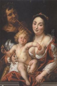 Venus And Cupid With A Flute Player by Jacob Jordaens