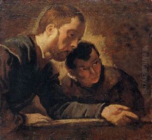Two Men Seated At A Table (teacher And Student?)
