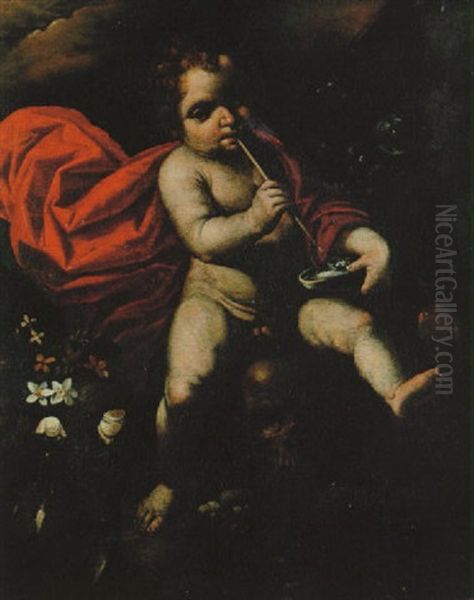 Vanitasmotiv Med Gosse Blasande Sapbubblor - view 1
