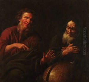 Der Lachende Und Der Weinende Philosoph - Demokrit Und Heraklit Vor Einem Globus by Jacob Jordaens