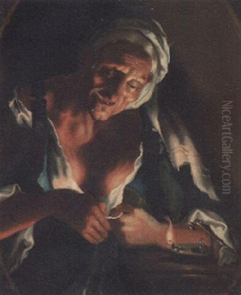 An Old Woman By Lamplight - view 1