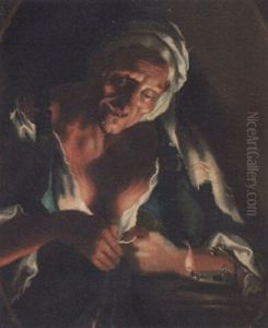 An Old Woman By Lamplight by Jacob Jordaens