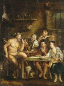 Interior Med Personer Omkring Et Bord by Jacob Jordaens