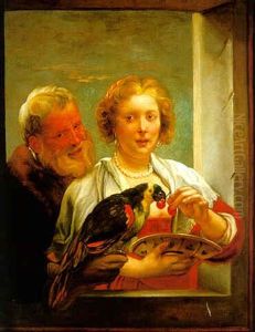 An Ill-matched Couple With A Parrot An Ill-matched Couple With A Parrot