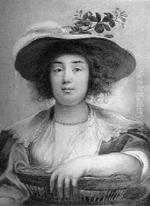 Portrait Of A Lady (the Artist's Daughter Elisabeth?), With A Hat With Honeysuckle, Holding A Basket