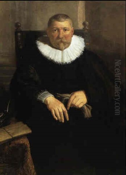 Portrait Of A Gentleman Seated Holding Gloves - view 1