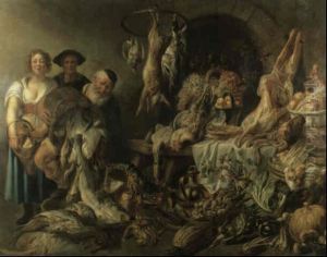 Game Still Life With Figures Carrying Fish by Jacob Jordaens