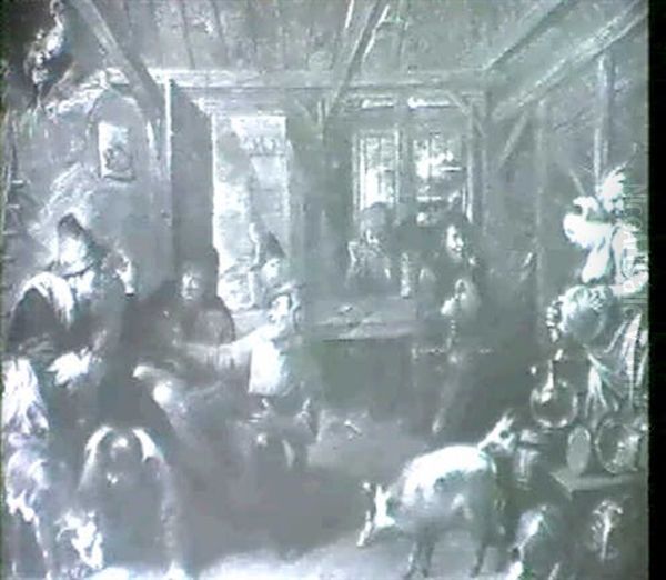 A Farmhouse Interior With Peasants And Other Animals - view 1