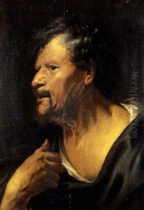 Study Of A Man's Head And Shoulders With His Right Hand Raised
