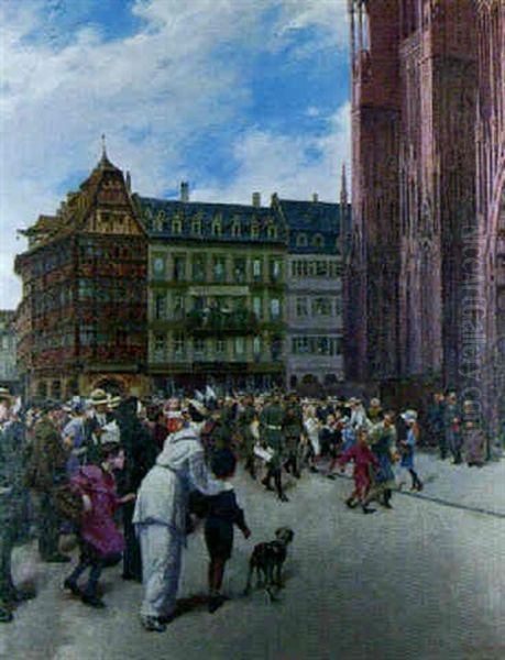 A Military Procession Before Strasbourg Cathedral - view 1