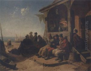 Die Rast Der Fischer Am Meer by Rudolf Jordan
