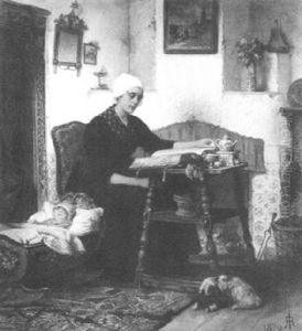 Die Frau Des Seemanns An Der Wiege Ihres Schlafenden Kindes by Rudolf Jordan