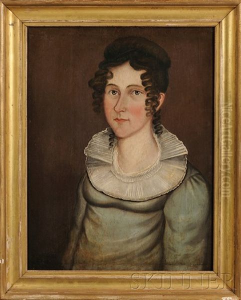 Portrait Of A Young Woman Wearing A Blue Gown - view 1