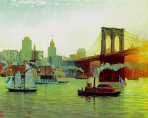 New York Mit Brooklyn Bridge Am Morgen
