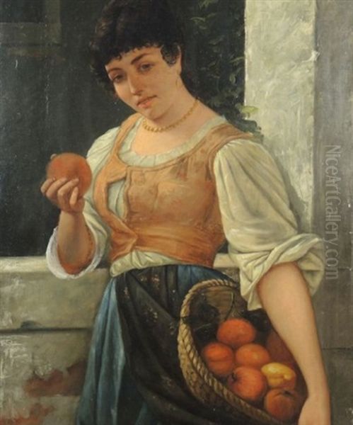 Jeune Femme Au Panier De Pommes - view 1