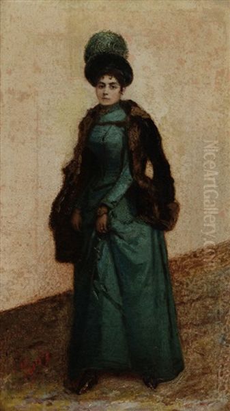 Giovane Signora Con Cappotto Verde E Cappellino - view 1