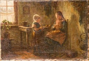 Madchen Mit Kleiner Schwester Bei Der Kuchenarbeit