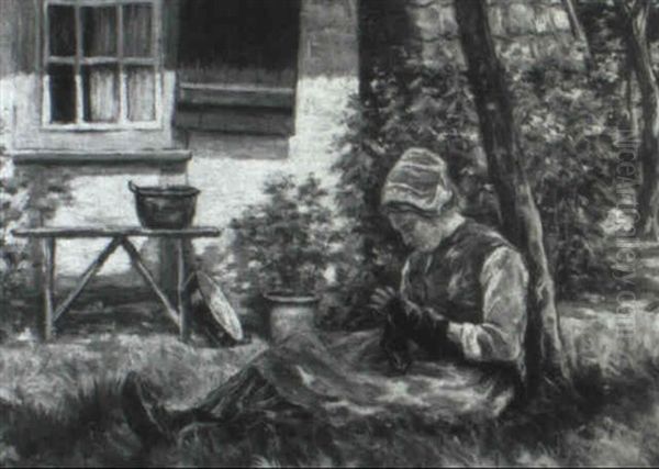 Lady Darning A Sock - view 1