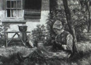 Lady Darning A Sock