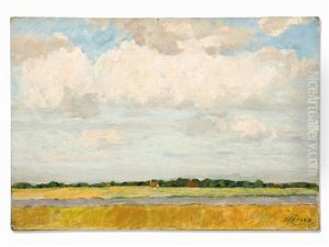 Riverscape With Cloudy Sky by Carl Joerres