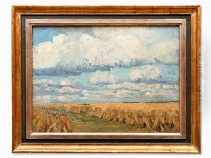 Grain Stacks Under Broad Sky by Carl Joerres